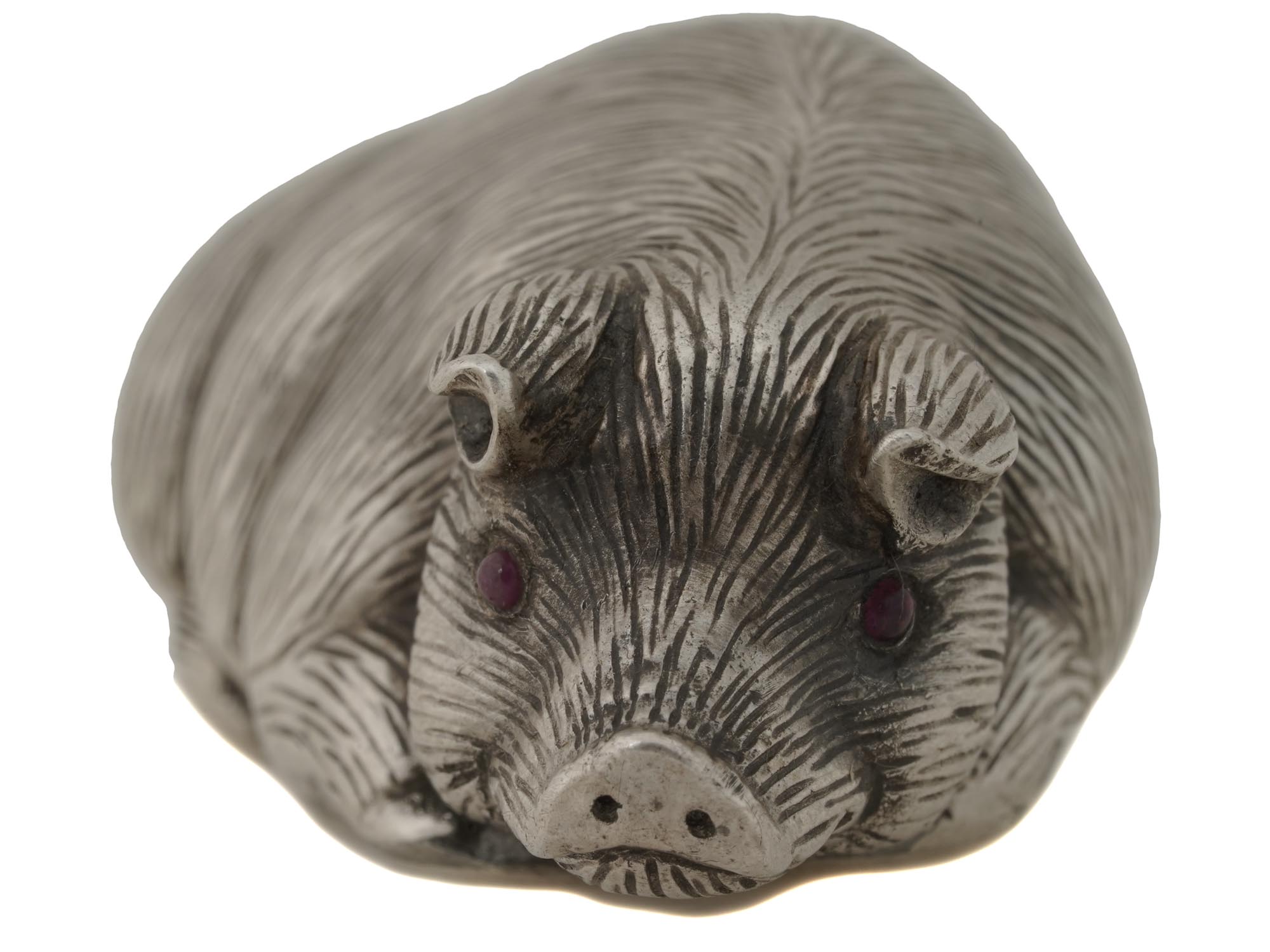 RUSSIAN CARVED SILVER GEMSTONE EYES PIG FIGURINE PIC-1